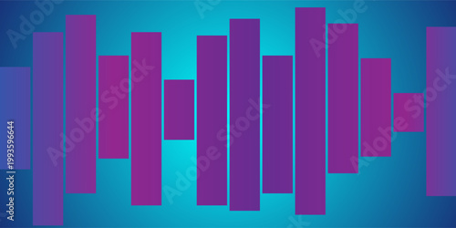 Abstract sound wave visualization with vibrant purple bars on a gradient blue background representing audio equalization or music spectrum analysis