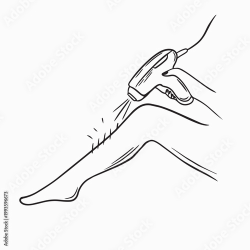 Laser Hair Removal Procedure on Female Leg, Minimal Line Art Vector Illustration, Beauty Salon Epilation Concept
