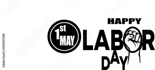 May day labor day celebration with a raised fist and circular design