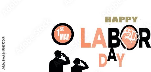 Happy labor day celebration with patriotic symbols and silhouetted figures