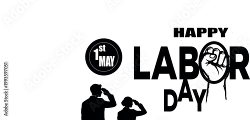 Happy labor day graphic featuring soldiers and celebratory text elements