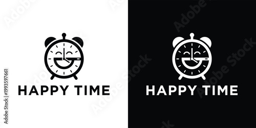 Happy Time Logo Smiling Alarm Clock with Positive Vibes.