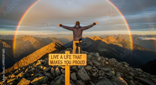 Inspirational concept of living with purpose, confidence, and self-worth. Motivational message encouraging personal growth, authenticity, and a life built on pride and meaningful achievements.