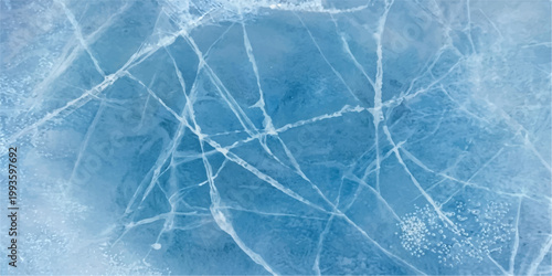 Abstract A close-up view of a frozen lake's icy surface showcases intricate patterns of cracks and fissures for art, banner, web, ui, branding