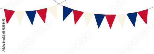 Fourth of July festive blue, red, white bunting, flags illustration. USA Independence Day, July 4th, United States of America holiday banner design element. Flat vector on transparent background