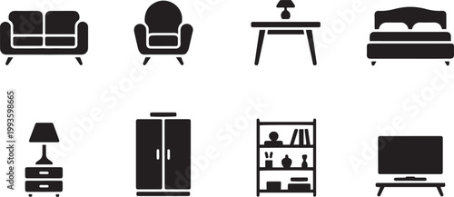 Home Furniture and Interior Living Room Icon Set