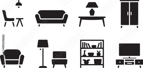 Living Room Furniture and Home Interior Icon Set