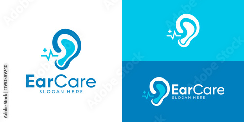Creative simple ear care logo template. Hearing care logo design vector illustration.