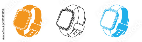 Two smartwatches orange and blue modern wearable technology display