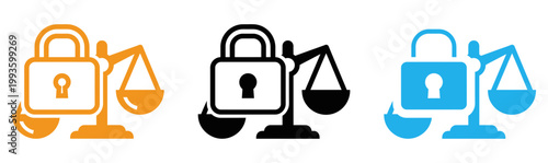 Scales of justice with padlock icons security and legal system representation