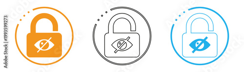 Security and privacy icons locked and unlocked states with eye slash