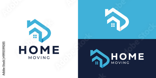 Creative modern home moving logo template. Abstract home with arrow symbol logo design vector illustration.