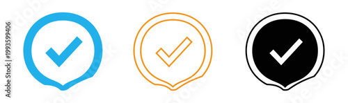 Two checkmark icons blue and orange representing verification and approval