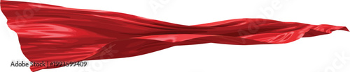 Single flowing red satin fabric ribbon isolated on transparent background