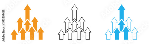 Growth and progress comparing two sets of upward trending arrows