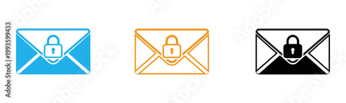 Email security icons locked and unlocked envelopes representing data protection