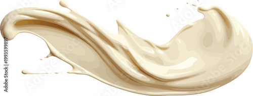 Large horizontal splash of white milk or cosmetic cream wave isolated on transparent background