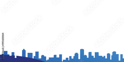 An abstract blue vector illustration of an urban cityscape skyline featuring 3d skyscraper architecture and business towers in a downtown district