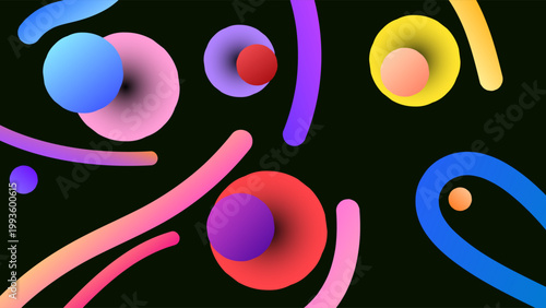 Abstract Dark Background With Circle and Spiral Ribbons Organic Shapes Gradient Lines Colorful Design Vector. Ideal for Social Media Posts, Website Banners, Presentations, Branding and Digital 