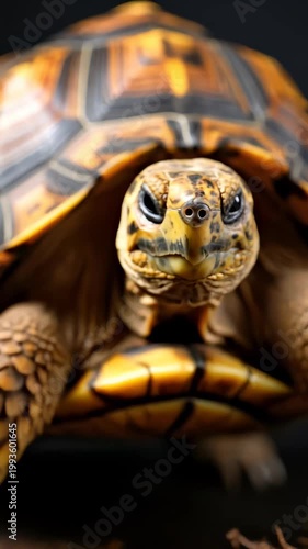 Close-up Portrait of a Tortoise with Detailed Shell and Scales.
