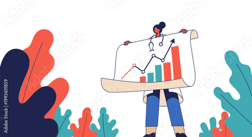 Doctor holding a chart showing growth and progress in healthcare, symbolizing medical research and positive health outcomes.