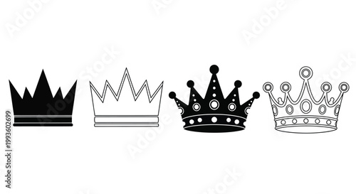 Four different black and white crown crowns royal