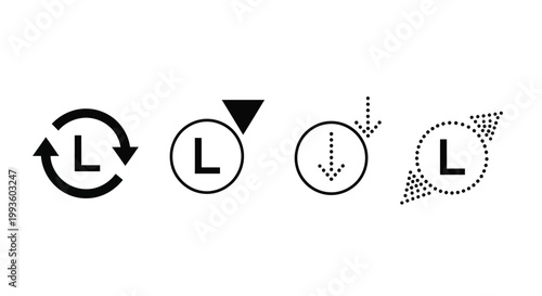 Four black and white rotation symbols with letter l in center