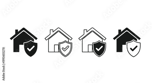 Four black and white house with checkmark shields