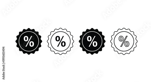 Schilderij op canvas Four black and white percentage symbols in circular labels
