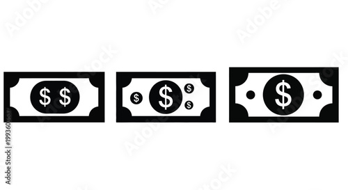Three black and white dollar bill in a row money