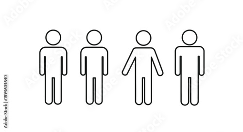 Four simple stick figures standing in a row, facing forward