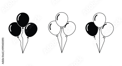Black and white balloons in three color variations