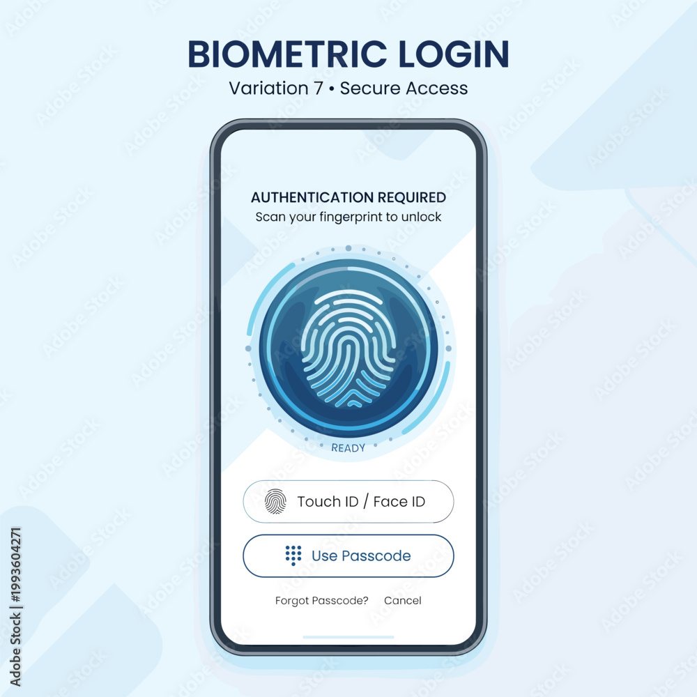 Fototapeta premium Biometric Login Smartphone Login Screen With Fingerprint Scanner