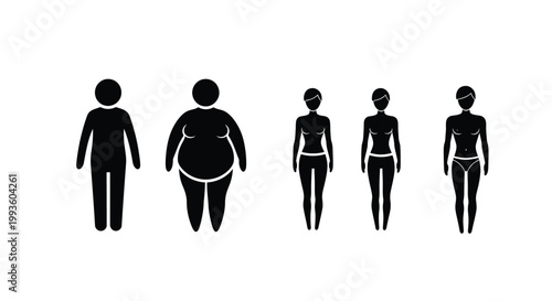Silhouette figures showing various body types and sizes