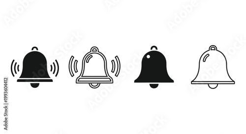 Four black and white bell with varying patterns and styles