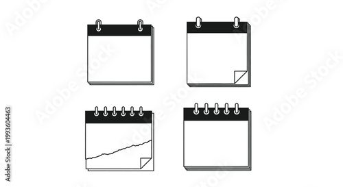 Four blank notepads with spiral bindings and checkmarks