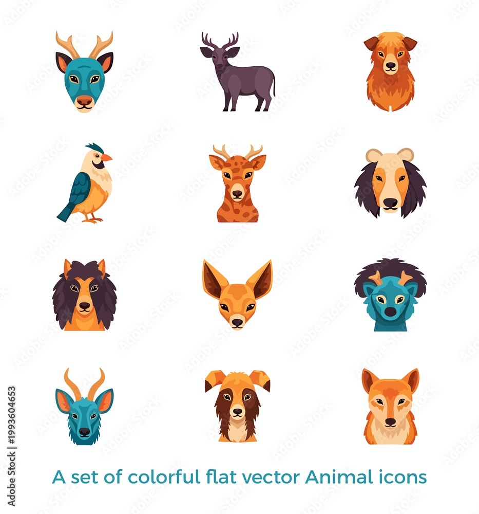 Naklejka premium A set of colorful flat vector Animal icons