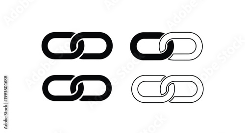 Four sets of interlocking chain links in black and white