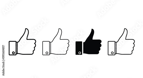 Four different thumbs-up in black and white hand