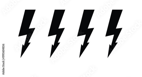 Four black lightning bolts isolated on white background