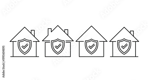 Row of four houses with shield protection concept