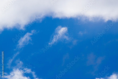 Beautiful blue sky with white fluffy clouds, natural daytime image, cloudscape with copy space. Scenic beauty of nature of Leh, Ladakh, India. Ladakh is known for clear atmosphere, bright environment.