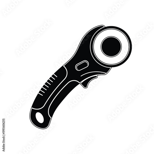 Black rotary cutter with white blade and ergonomic handle