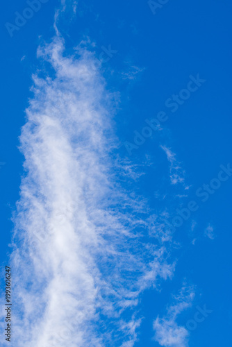 Beautiful blue sky with white fluffy clouds, natural daytime image, cloudscape with copy space. Scenic beauty of nature of Leh, Ladakh, India. Ladakh is known for clear atmosphere, bright environment.