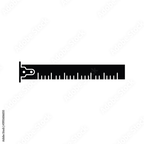 Black ruler with measurement markings and metal adjusters