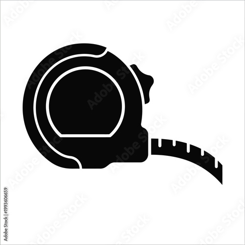 Black and white tape measure silhouette with extended tape