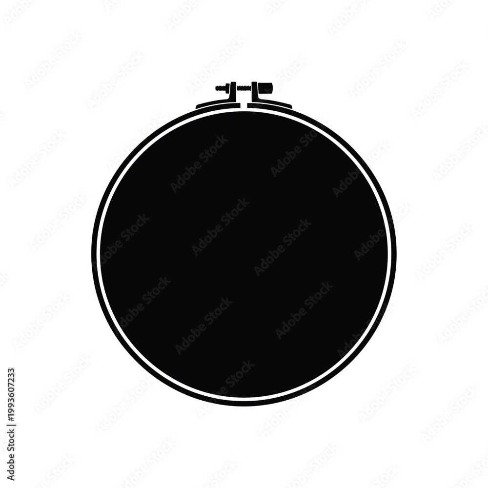 Fototapeta premium Black circle with white border and metal clasp at