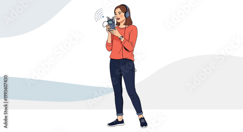 Woman listening to music on headphones with portable music player