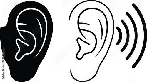 A graphic illustration depicts two ears one solid black and the other with sound waves emanating from it high quality professional