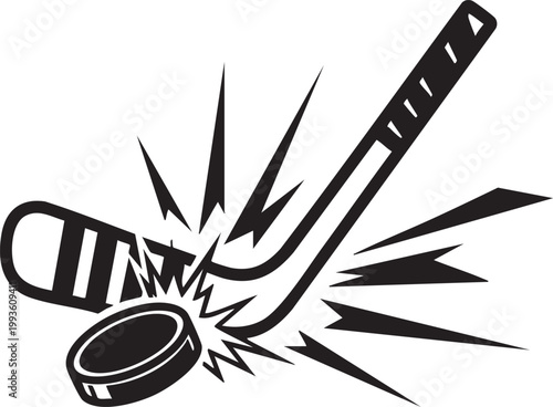 Hockey stick and puck in motion